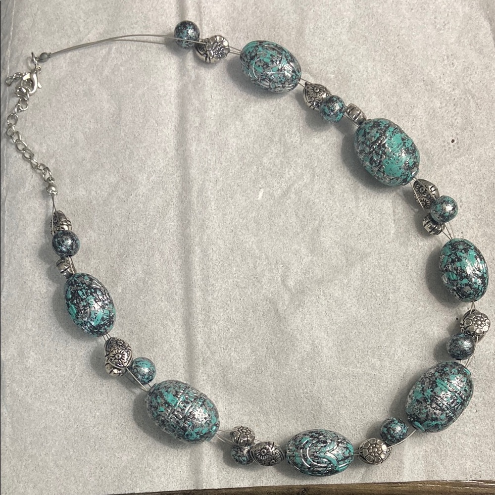 Turquoise and Silver Beaded Necklace